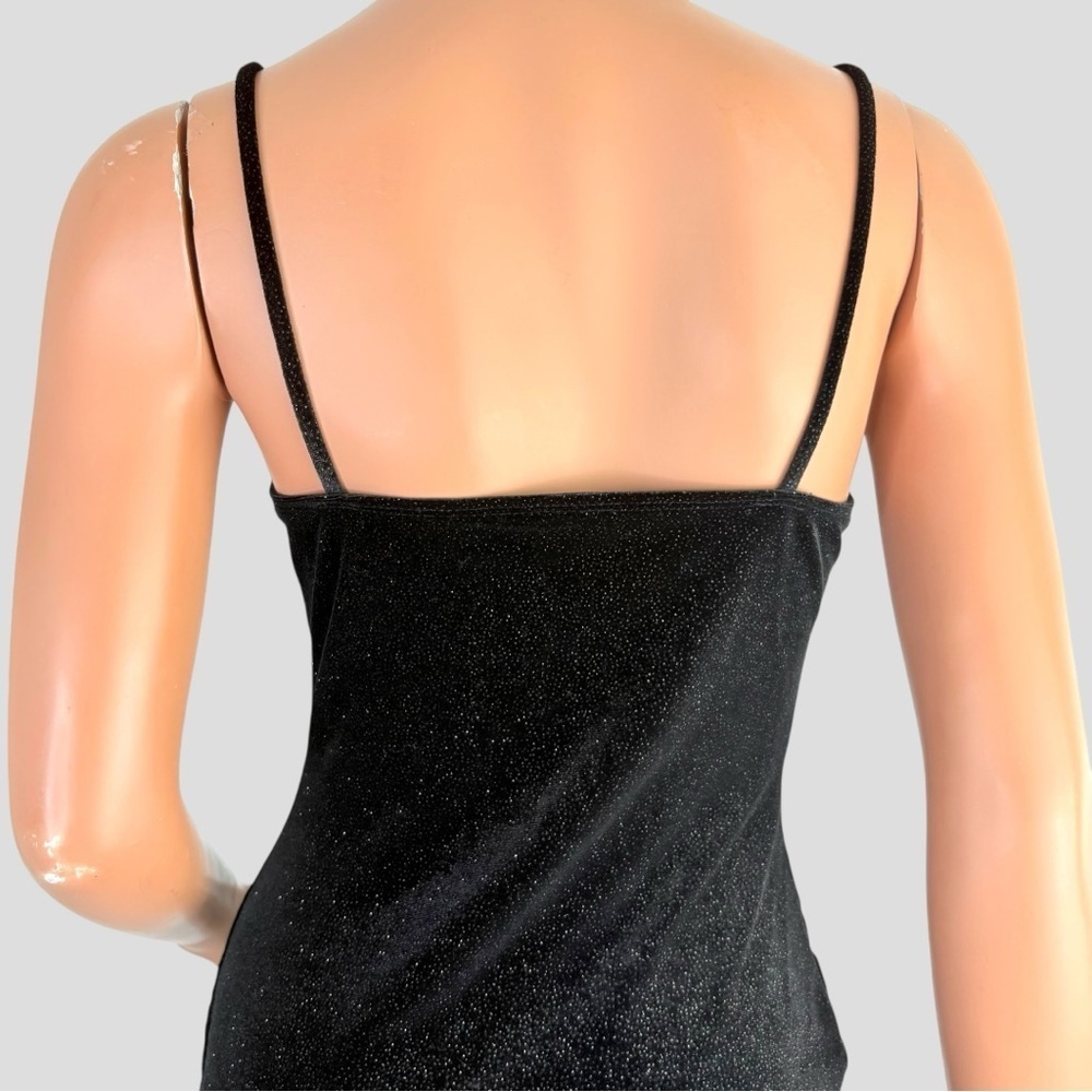 90s Black Corset Goth Prom Dress Vamp Velvet Glitter WhimsiGoth Bodycon M - Picture 9 of 11
